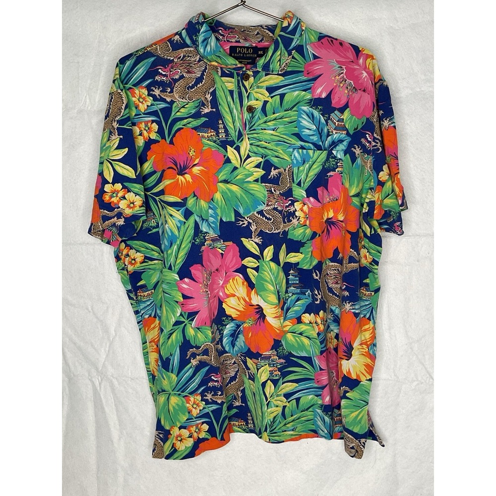 Polo Ralph Lauren Floral Dragon Print Featherweight Mesh Polo Shirt Men's XXL